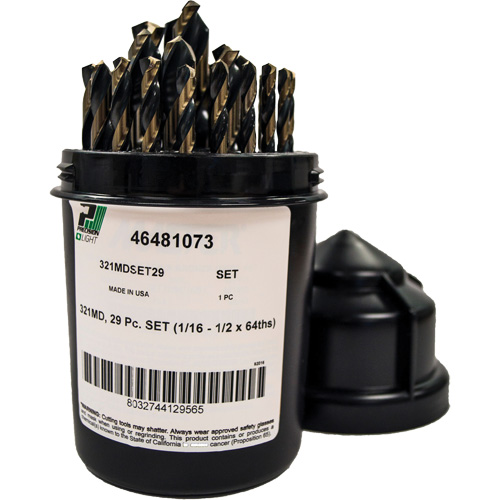 Mechanics Length Jobber Drill 135° - 1/16" to 1/2" by 1/64", 29 Pieces, High Speed Steel Chandler Sales