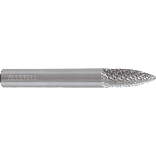 AllSteel Tapered Shape Carbide Burr, SG-5, 1/2" Dia., 1/4" Shank, 1" Depth of Cut Chandler Sales