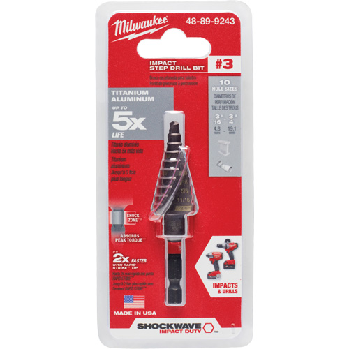 Foret &eacute;tag&eacute; #3 Shockwave Impact Duty, 3/16" - 3/4", Incr&eacute;ments de 1/16", Titane Chandler Sales