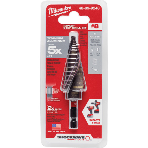 Foret &eacute;tag&eacute; #8 Shockwave Impact Duty, 1/2" - 1", Incr&eacute;ments de 1/16", Titane Chandler Sales