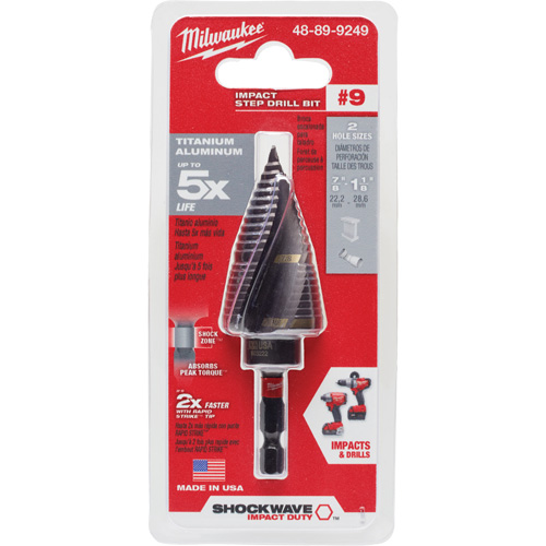 Foret &eacute;tag&eacute; #9 Shockwave Impact Duty, 7/8" - 1-1/8", Incr&eacute;ments de 1/4", Titane Chandler Sales