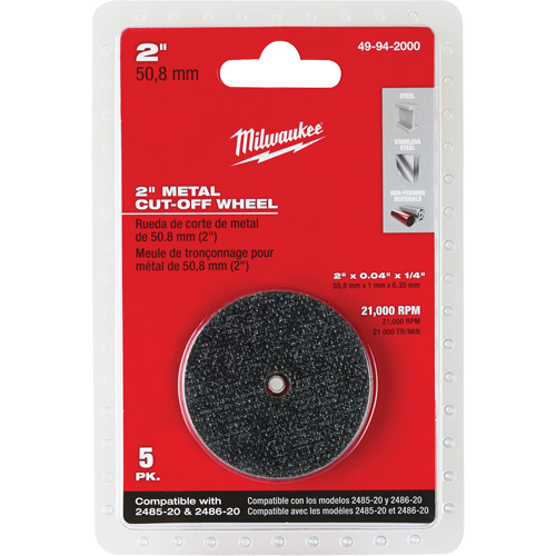 Disque &agrave; tronçonner pour meuleuse &agrave; angle droit M12 Fuel, 2" x 0,04", Arbre de 1/4", Type 1, Oxyde d'aluminium, 21000 Tr/min Chandler Sales