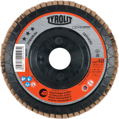 Flap Disc, 4-1/2" x 5/8"-11, Type 27, 40 Grit, Ceramic Chandler Sales