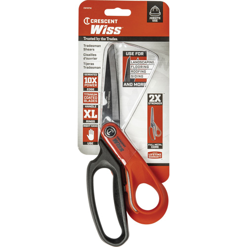 Cisailles robustes &agrave; rev&ecirc;tement en titane pour ouvriers professionnels, 10", Poign&eacute;e Anneaux Chandler Sales