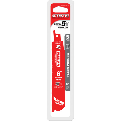 Lame de scie alternative de s&eacute;rie moyenne pour le m&eacute;tal, Bim&eacute;tal, 14-18 Dents par pouce, 6" lo x 1" la Chandler Sales