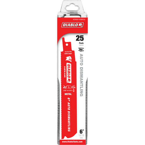 Lame de scie alternative autod&eacute;montage, Bim&eacute;tal, 14-18 Dents par pouce, 6" lo x 1" la Chandler Sales