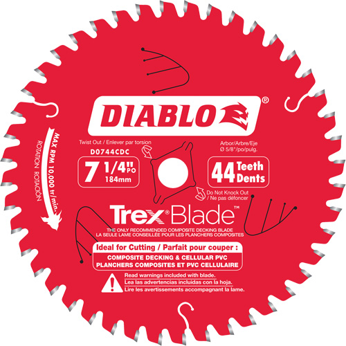Lame de scie &agrave; d&eacute;couper Trex Blade, 7-1/4", 44 dents, Pour Plastique/Plastique Chandler Sales