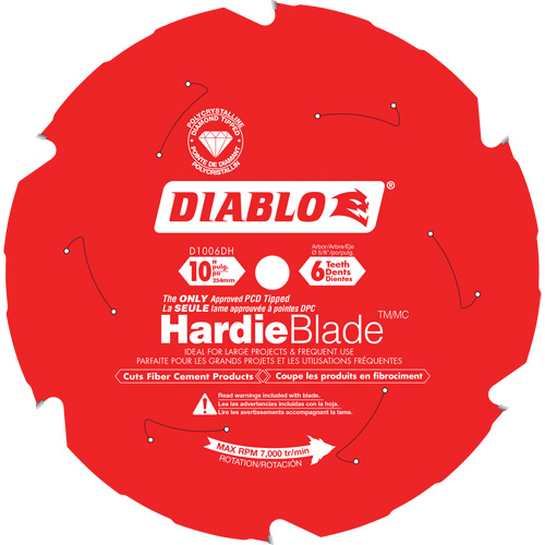 Lame de scie &agrave; d&eacute;couper HardieBlade, 10", 6 dents, Pour B&eacute;ton de fibre Chandler Sales