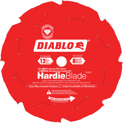 Lame de scie &agrave; d&eacute;couper HardieBlade, 12", 8 dents, Pour B&eacute;ton de fibre Chandler Sales