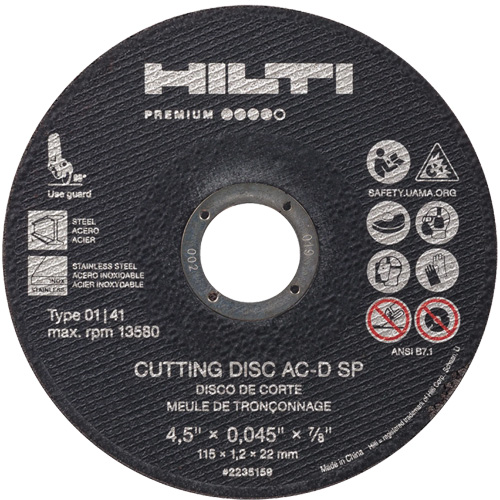 AC-D SP Cut-Off Wheel, 4-1/2" x 0.045", 7/8" Arbor, Type 1, 13580 RPM Chandler Sales