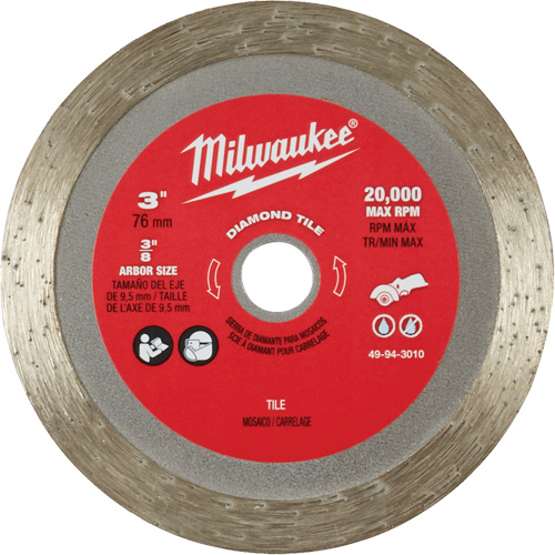 Tile Blade, 3" x 3/8" Arbor, Diamond, 20000 RPM Chandler Sales