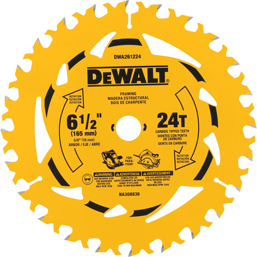Lame de scie circulaire &agrave; charpente &agrave; pointe au carbure, 6-1/2", 24 dents, Pour Bois Chandler Sales