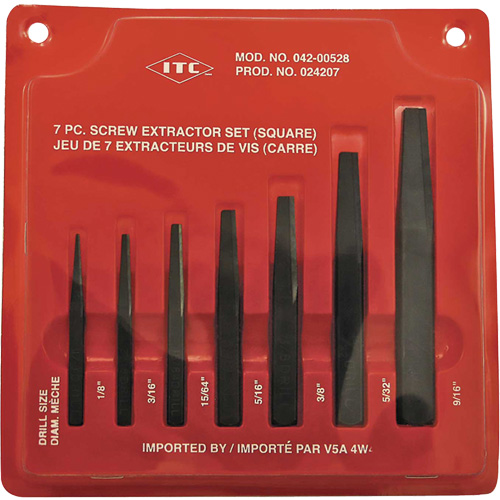 ISE-7 7-Piece Square Screw Extractor Set, For Screw Size 1/8" - 9/16" Chandler Sales