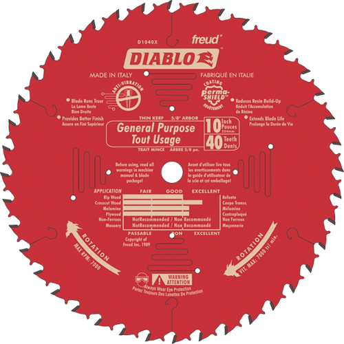 Lames de scie - Usage universel, 10", 40 dents, Pour Bois Chandler Sales