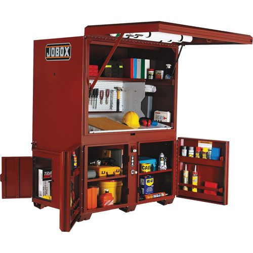 Coffre de chantier et surface de travail sur le terrain, 63" la x 42" p x 80" h, Acier, Rouge Chandler Sales