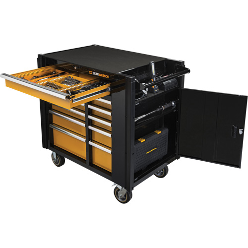 Powered Tool Cart, 11 Drawers, 42-1/2" W x 24-7/16" D x 41" H, Black/Orange Chandler Sales