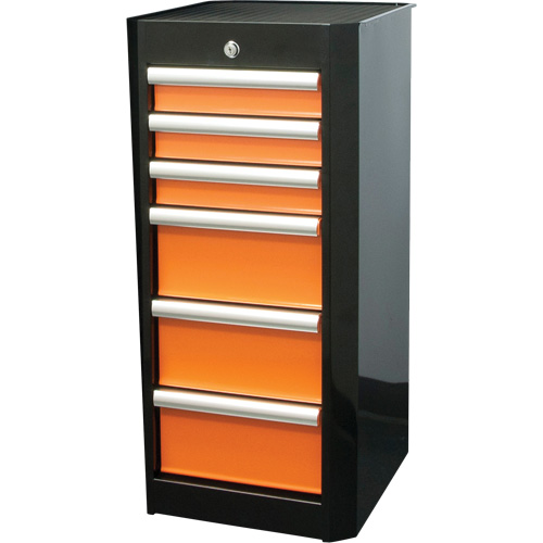 Side Rider Tool Drawer, 6 Drawers, 16" W x 18" D x 34" H, Black/Orange Chandler Sales