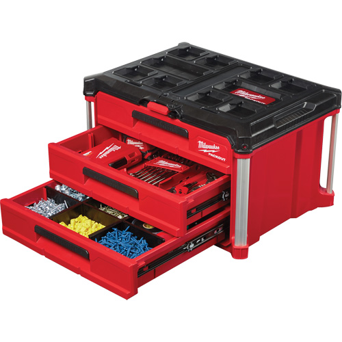 Packout 3-Drawer Tool Box, 16-1/3" x 14-1/3" x 22-1/5", Black/Red Chandler Sales