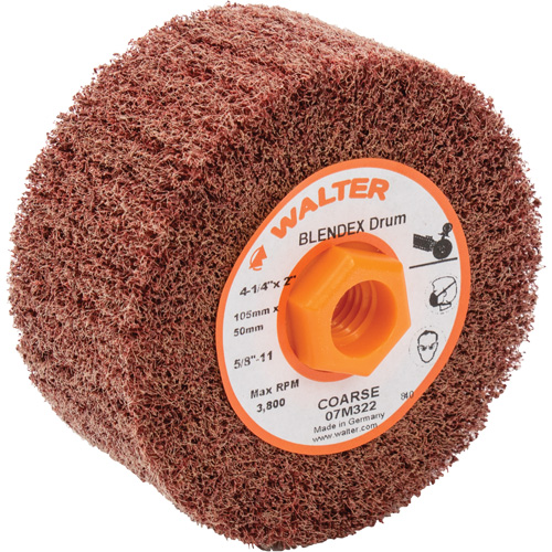 Blendex Surface Conditioning Drum, 4-1/4" Dia. x 2" W, 5/8"-11 Arbor, Coarse Grit Chandler Sales