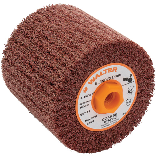 Blendex Surface Conditioning Drum, 4-1/4" Dia. x 4" W, 5/8"-11 Arbor, Coarse Grit Chandler Sales