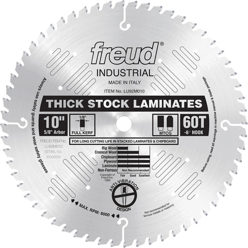 Lames de scie industrielle pour panneaux de particules, 10", 60 dents, Pour Stratifi&eacute; Chandler Sales