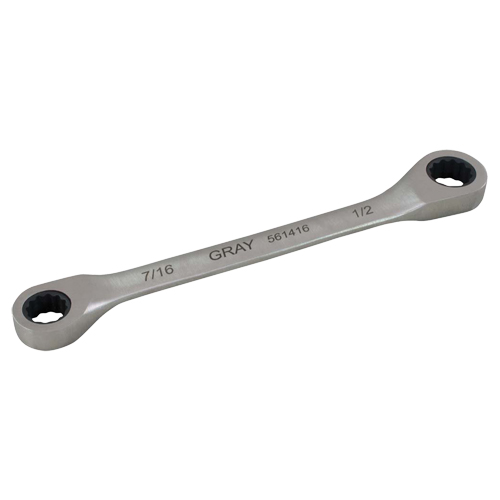 Double Box End Gear Ratcheting Wrench, 12 Point, 7/16" x 1/2", Plain Finish Chandler Sales