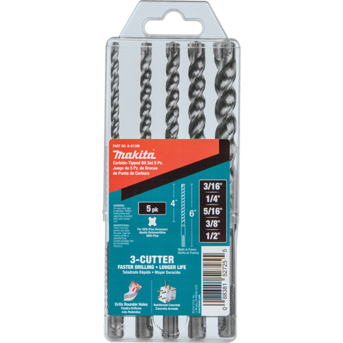 SDS-Plus 3-Cutter Bit Set, 5 Pieces, Carbide Chandler Sales