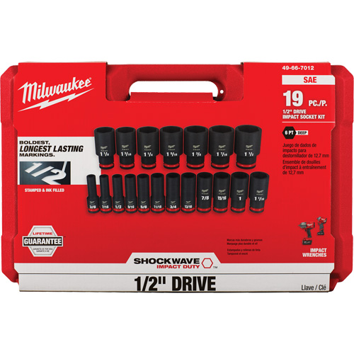 Shockwave Impact Duty SAE 6 Point Socket Set, 19 Pcs, Impact, 1/2" Drive Size, Deep Chandler Sales