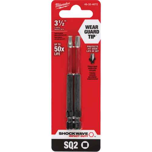 Shockwave Impact Duty Screwdriver Bit, Square, #2 Tip, 1/4" Drive Size, 3-1/2" Length Chandler Sales