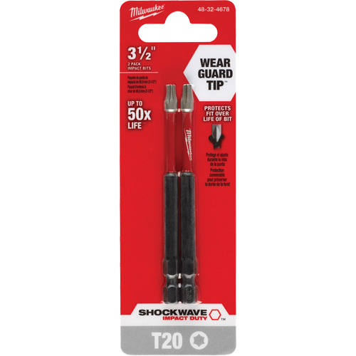 Embout de tournevis Shockwave Impact Duty, Torx, Embout T-20, Prise 1/4", Longueur 3-1/2" Chandler Sales