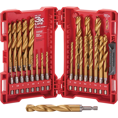 Jeu de forets m&eacute;triques Shockwave Red Helix, 25 morceaux, Titane Chandler Sales