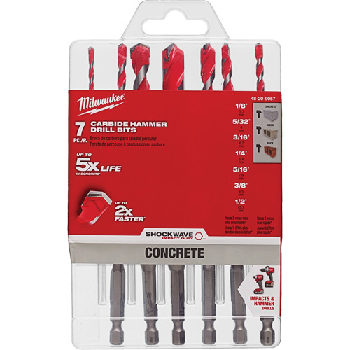 Grand jeu de forets pour perceuse &agrave; percussion Shockwave, 7 morceaux, Carbure Chandler Sales