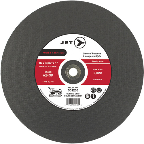 Meule &agrave; tronçonner Power Abrasive A24GP, 20" x 5/32", Arbre de 1", Type 1, 3000 Tr/min Chandler Sales