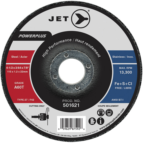 Meule &agrave; tronçonner PowerPlus A60T, 4-1/2" x 3/64", Arbre de 7/8", Type 27, 13 300 Tr/min Chandler Sales