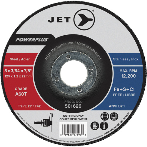 Meule &agrave; tronçonner PowerPlus A60T, 5" x 3/64", Arbre de 7/8", Type 27, 12 200 Tr/min Chandler Sales