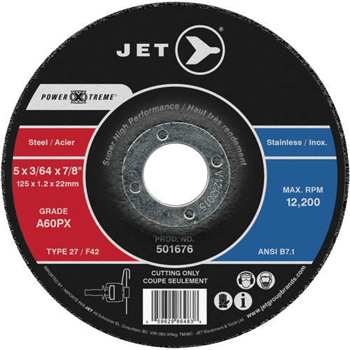 A60PX Power-Xtreme Cut-Off Wheel, 5" x 3/64", 7/8" Arbor, Type 27, 12200 RPM Chandler Sales