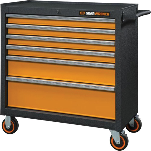 Armoire roulante pour outils s&eacute;rie GSX, 6 tiroirs, 36" la x 18-1/5" p x 37-2/5" h, Noir/Orange Chandler Sales