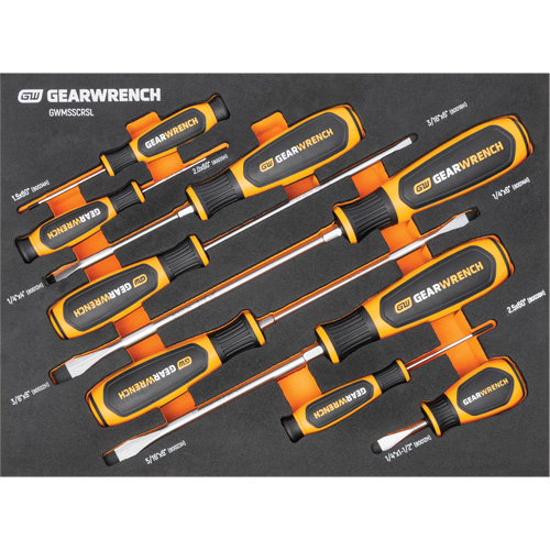 Jeu de tournevis bimat&eacute;riau &agrave; fente dans un plateau de rangement en mousse, 9 m Chandler Sales