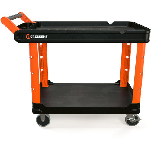 RAILWORKS 2-Shelf Industrial Utility Cart with 5" Hard Casters, 47" L x 24-1/2" W x 34" H, Black/Orange Chandler Sales