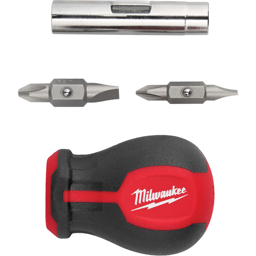 6-in-1 Stubby Multi-Bit Screwdriver, 3" L, Cushion Grip Handle Chandler Sales