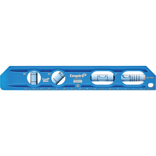 TRUE BLUE&reg; Die Cast Torpedo Level, 8" L, Aluminum, 4 Vials, Magnetic Chandler Sales