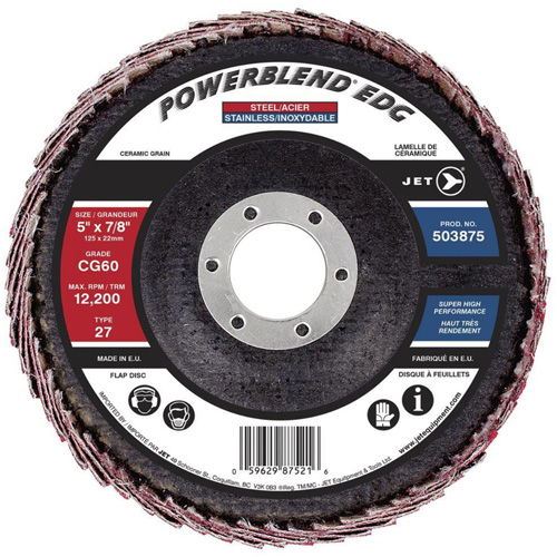 POWERBLEND EDG Curved Edge Flap Disc, 5" x 7/8", Type 27, CG60 Grit, Ceramic Chandler Sales