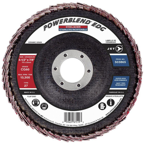POWERBLEND EDG Flap Disc, 4-1/2" x 7/8", Type 27, CG60 Grit, Ceramic Chandler Sales