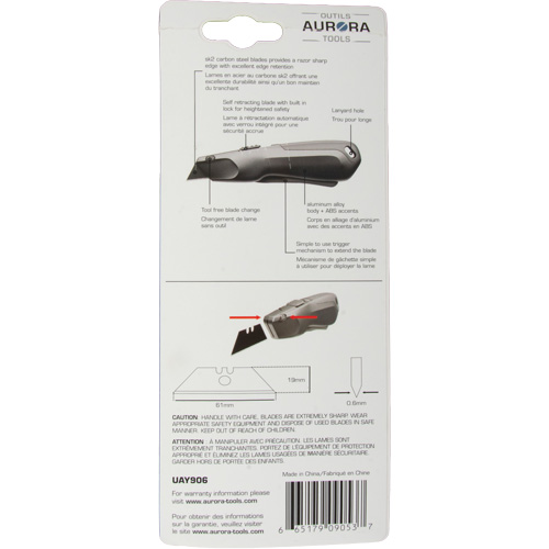 Retractable Safety Knife , Stainless Steel, Heavy-Duty, Plastic/Aluminum Handle Chandler Sales