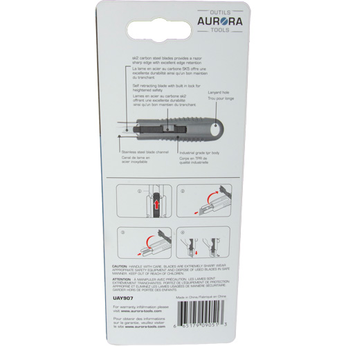 Couteau de s&eacute;curit&eacute; r&eacute;tractable standard, Acier inoxydable, Prise en Caoutchouc Chandler Sales