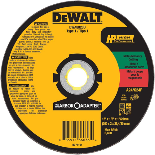 High Performance Cutting Wheel for Circular Saws, 12" x 1/8" Arbor, Aluminum Oxide Chandler Sales