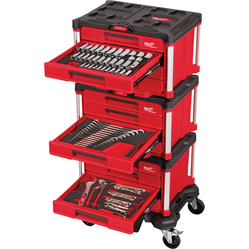 Ensemble maître de 366 outils &agrave; main pour m&eacute;caniciens avec tiroirs PACKOUT et diable, 16-3/10" x 22-1/5" x 48-5/8", Noir/Rouge Chandler Sales