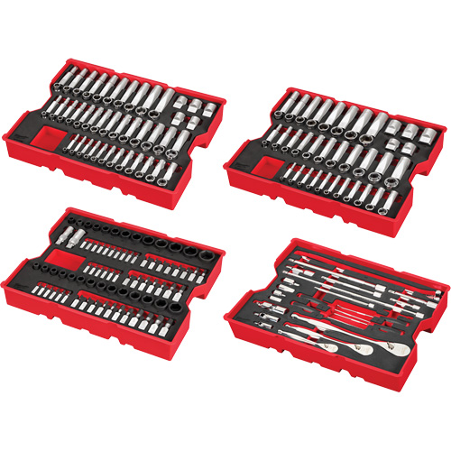 Jeu de cliquets et douilles m&eacute;triques et SAE avec organisateur PACKOUT &agrave; profil bas, 242 Mcx, Chocs, Prise de 1/4"/3/8"/1/2", Profond Chandler Sales