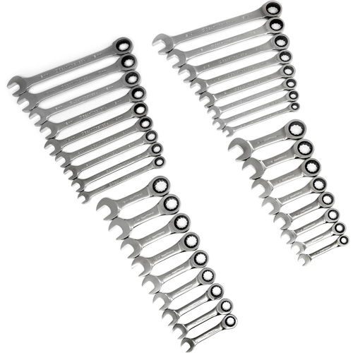 72-Tooth 12 Point Standard & Stubby Wrench Set, Ratcheting Combination, 34 Pieces, Imperial and Metric Chandler Sales