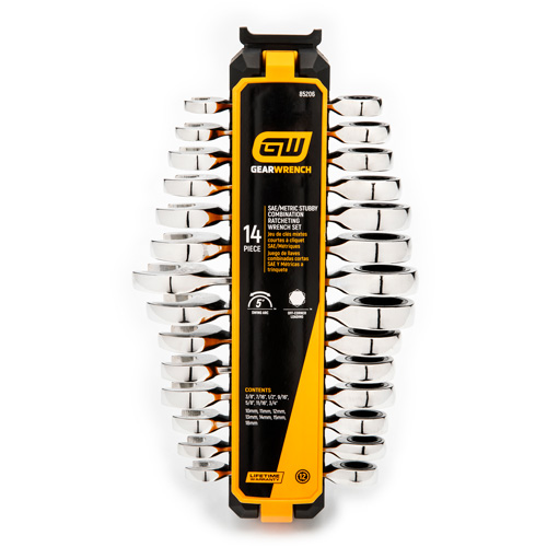 72-Tooth 12 Point Stubby Wrench Set, Ratcheting Combination, 14 Pieces, Imperial and Metric Chandler Sales